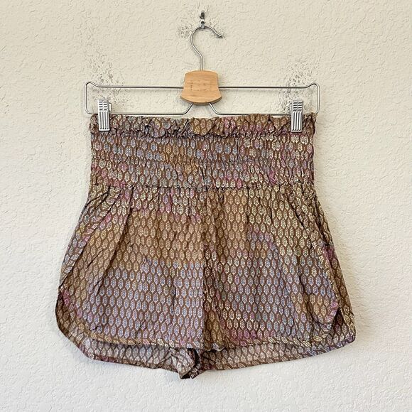 FREE PEOPLE MOVEMENT The Way Home Shorts Brown Printed HR Activewear - Picture 1 of 9